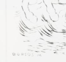 Borsos Miklós (1906-1990): Négy paripa és férfi. Rézkarc, papír, jelzett a karcon és a hátoldalán bé...