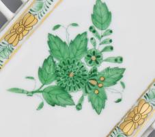 Herendi zöld Apponyi mintás fonott tálka. Kézzel festett, jelzett, hibátlan 12x17 cm