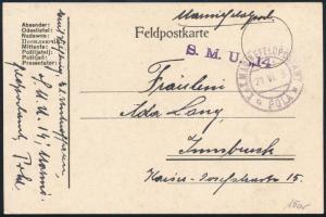 1918 Tábori levelezőlap &quot;S.M.U. 14&quot; , &quot;K.u.K. MARINEFELDPOSTAMT / POLA&quot;