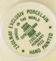 2 db Zsolnay virág mintás tálka. Kézzel festett, jelzett, hibátlan 8-11 cm