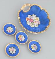 4 + 1 darabos kínáló készlet egyedi kézi festéssel. A kis tálkák Zsolnay-k d: 8 cm, 20 cm.
