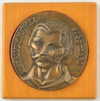 Király Róbert (1930-) 1981. "Kisfaludy Károly 1788-1830 / Agria Játékszín 1975-1981" bronz emlékérem fa tartóval (96mm) T:AU