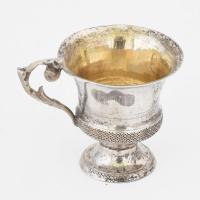 Ezüst(Ag) pohár, 6 db, jelzett, némelyik deformációval, m: kb. 3,5 cm, nem teljesen egyforma méretek...