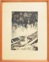 Remsey Iván (1921-2006): Csend. Rézkarc, papír, jelzett. Dekoratív üvegezett fakeretben, 30x20 cm