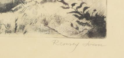 Remsey Iván (1921-2006): Csend. Rézkarc, papír, jelzett. Dekoratív üvegezett fakeretben, 30x20 cm