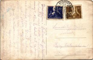 1948 Hajdúszoboszló, Gyógyfürdő, fürdőzők csoportja. Görög photo (EB)