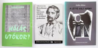 Széles Klára 3 műve. Mind a 3 a szerző, Széles Klára (1936-) irodalomtörténész, kritikus által Mohás Lívia (1928-2024) pszichológus, József Attila-díjas írónak DEDIKÁLT példány.   Hálás utókor? Miskolc, 2000, Felsőmagyarország Kiadó. Kiadói papírkötés.;   Henszlmann Imre művészetelmélete és kritikusi gyakorlata. Irodalomtörténeti Füzetek 126. sz. MTA Irodalomtudományi Intézete. Bp., 1992., Argumentum. Kiadói papírkötés.;   A létté vált hiány. Esszék, tanulmányok mai irodalmunkról. Miskolc, 1995, Felsőmagyarország Kiadó. Kiadói papírkötés.;