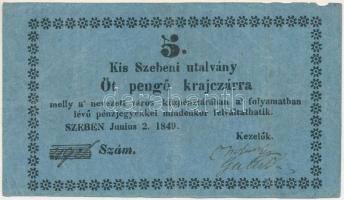 Kis-Szeben 1849. június 2. 5kr utalvány "Juuius" szöveghiba T:F,VG
Adamo KSZ-1.1.4