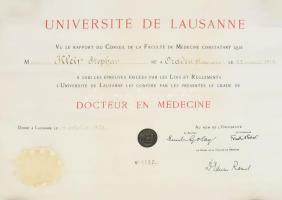 1937 Lausanne, Lausanne-i Egyetem által kiállított orvosi diploma