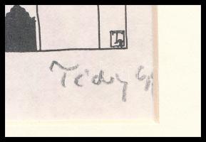 Tichy Gyula (1879-1920): Akt fejdísszel, nyomat, paszpartuban, utólagos jelzéssel, 9×9 cm