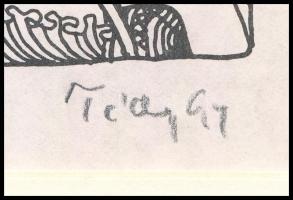 Tichy Gyula (1879-1920): Akt székben, nyomat, paszpartuban, utólagos jelzéssel, 12×9 cm