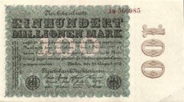 Német Birodalom / Weimari Köztársaság 1923. 100.000.000M (2x) cégnyomat "Kreuzblüten" vízj...