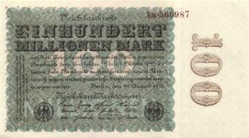 Német Birodalom / Weimari Köztársaság 1923. 100.000.000M (2x) cégnyomat "Kreuzblüten" vízj...