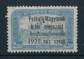 Nyugat-Magyarország I. 1921 Parlament 2,50K hármaslyukasztással, Bodor vizsgálójellel (**45.000) (sarokhiba / corner fault)