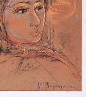 Natalia Bejenaru (1951-): Kalapos hölgy portréja. Pasztell, papír, jelzett, paszpartuban, 22,5x15,5 ...