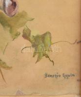 Benczúr Gyula jelzéssel: Szőlő és rózsa. Akvarell, papír. Üvegezett fakeretben. 73x31,5 cm