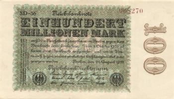 Német Birodalom / Weimari Köztársaság 1923. 100.000.000M (2x) cégnyomat "Hakensterne" vízj...