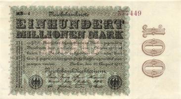 Német Birodalom / Weimari Köztársaság 1923. 100.000.000M (2x) cégnyomat "Hakensterne" vízj...