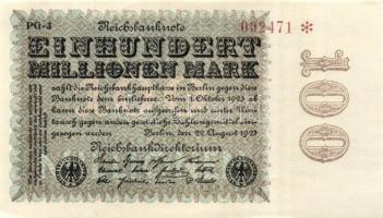 Német Birodalom / Weimari Köztársaság 1923. 100.000.000M (3x) cégnyomat "Hakensterne" vízj...