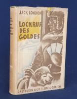 Jack London: Lockruf des Goldes. Einzig berechtigte Übertragung von Erwin Magnus. [Regény.] Leipzig-Zürich, (1926). Gretglein & Co. 372 + [2] p. Első német kiadás. Jack London (1876-1916) amerikai író, aranyásó, tengerész, újságíró, szociális mozgalmár, állatvédő, az önmaga erejéből befolyásos íróvá és közhírességgé lett egyszerű állampolgár amerikai példája. Kalandos élete során személyesen tapasztalta meg az 1897-1898. évi alaszkai határvidéken, Klondike-ban és környékén lezajlott aranylázat, melyről több művet is írt. Az eredeti nyelven 1910-ben ,,Burning Daylight" címmel megjelent regénye a szociológiai esettanulmánynak is beillő kalandor vállalkozás témáját dolgozta fel. A címlap verzóján régi tulajdonosi bejegyzés, az első előzéken kereskedői könyvjegy. Georg Baus grafikusművész által tervezett, színes kiadói kartonkötésben és színes, illusztrált, enyhén sérült kiadói védőborítóban, felül színes festésű lapszélekkel. Jó példány.