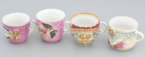 4 darab antik emlékpohár, kopással, m: 8-9 cm