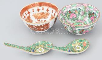 2 darab régi kínai leveses tál + 2 darab kanál, jelzett