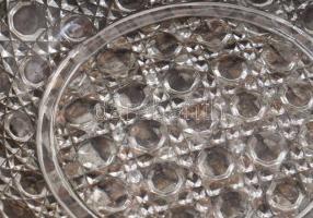 Antik kosár alakú kínáló. Fonott ezüstözött réz, öntött üveg betéttel, d: 20 cm, m: 18,5 cm