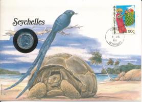 Seychelles-szigetek 1975. 5c felbélyegzett borítékban, bélyegzéssel, német nyelvű leírással T:UNC  Seychelles 1975. 5 Cents in envelope with stamp and cancellation, with German description C:UNC