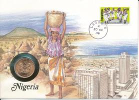 Nigéria 1974. 1k felbélyegzett borítékban, bélyegzéssel, német nyelvű leírással T:UNC  Nigeria 1974. 1 Kobo in envelope with stamp and cancellation, with German description C:UNC