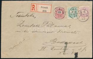 1898 2. súlyfokozatú ajánlott levél előlapja 2+3+15kr bérmentesítéssel, &quot;FELCSUTH&quot; - Budapest