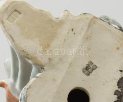 cca 1960 Kínai export porcelán figura: Legyezős nő. Jelzett, m: 18,5 cm