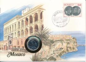 Monaco 1986. 1Fr Ni felbélyegzett borítékban, alkalmi bélyegzéssel, német nyelvű tájékoztatóval T:UNC  Monaco 1986. 1 Franc Ni in envelope with stamp, cancellation and a prospectus in german C:UNC