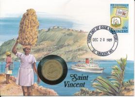 Kelet-Karibi Államok / Saint Vincent 1981. 1$ Al-bronz felbélyegzett borítékban, bélyegzéssel, német nyelvű leírással T:VF Eastern Caribbean States / St. Vincent 1981. 1 Dollar Al-bronze in envelope with stamp and cancellation, with German description C:VF