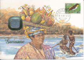 Suriname 1980. 5c Al felbélyegzett borítékban, bélyegzéssel, német nyelvű leírással T:UNC  Suriname 1980. 5 Cents Al in envelope with stamp and cancellation, with German description C:UNC