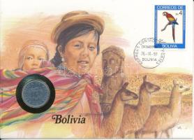 Bolívia 1987. 50c Al felbélyegzett borítékban, bélyegzéssel, német nyelvű tájékoztatóval T:AU Bolivia 1987. 50c Al in envelope with stamp, cancellation and a prospectus in german C:AU