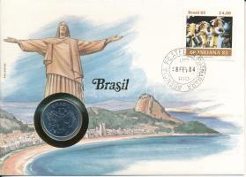 Brazília 1984. 50C acél felbélyegzett borítékban, bélyegzéssel, német nyelvű tájékoztatóval T:UNC Brasil 1984. 50 Cruzeiros steel in envelope with stamp, cancellation and a prospectus in german C:UNC