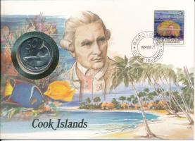 Cook-szigetek 1987. 50c Cu-Ni felbélyegzett borítékban, bélyegzéssel, német nyelvű leírással T:UNC  Cook Islands 1987. 50 Cent Cu-Ni in envelope with stamp, with German description C:UNC