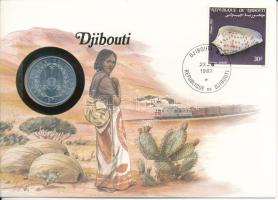 Dzsibuti 1986. 5Fr Al érme felbélyegzett borítékban, bélyegzéssel, német nyelvű tájékoztatóval T:AU  Djibouti 1986. 5 Francs Al coin in envelope with stamp, cancellation and a German language information sheet C:AU