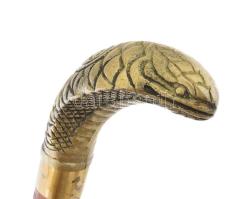 Túrabot bronz kígyófej fogóval, benne rejtett üvegtartállyal, h: 90 cm