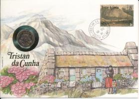 Nagy-Britannia / Tristan da Cunha 1989. 20p felbélyegzett borítékban, bélyegzéssel, német nyelvű leírással T:UNC patina  Great Britain / Tristan da Cunha 1989. 20 Pence in envelope with stamp and cancellation, with German description C:UNC patina