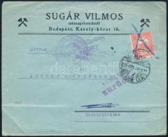 1915 Levél Turul 10f bérmentesítéssel, többszörösen cenzúrázva, hivatalból kinyitva majd visszaküldve, &quot;BUDAPEST&quot; - Felső-Szilézia