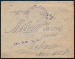 1915 Levél hátoldali Turul 2x5f bérmentesítéssel, cenzúrázva, "PETROVARADIN" - Debrecen