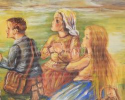 Olvashatatlan jelzéssel (jobbra lent): Imádkozó gyerekek. Üvegezett, sérült fakeretben, 50×66 cm