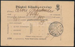 1916 Föladó-vevény egy postautalványról, &quot;BUDAPEST&quot; - Stilfs