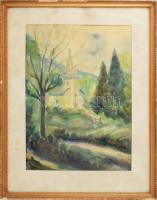 Wolf (...) jelzéssel: Táj. Akvarell, papír. Üvegezett, sérült fakeretben. 43×29,5 cm