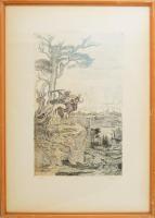 Tuka László (1924-2007): Muflon. Színes rézkarc, papír, jelzett, számozott (2/100), Üvegezett fakere...