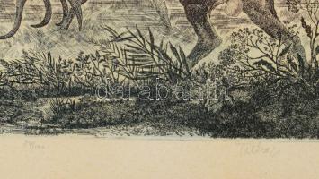 Tuka László (1924-2007): Őszi párviadal (szarvasok). Színes rézkarc, papír, jelzett, számozott (84/1...