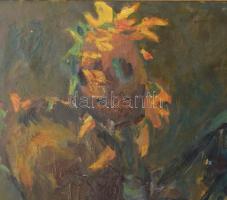 Thuróczy Zoltán (1935-): Napraforgók. Olaj, vászon, jelezve jobbra lent. Hátoldalán autográf felirat...