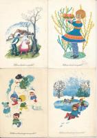 20 db MODERN magyar retro grafikai karácsonyi és húsvéti üdvözlő képeslap. Képzőművészeti Alap / 20 Hungarian retro Christmas and Easter greeting graphic postcards