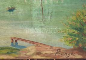 Plangár jelzéssel: Alpesi tó. Olaj, vászon, sérült, fakeretben. 59x95 cm KIZÁRÓLAG SZEMÉLYES ÁTVÉTEL...